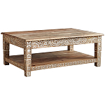 Журнальный стол из массива манго с резьбой Agota Coffee Table варинант исполнения - 1 | Loft Concept в Воронеже