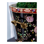 Кашпо из фарфора черная с цветочной росписью и бронзовой стрекозой Spring Garden варинант исполнения - 5 | Loft Concept в Воронеже