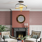 Люстра подвесная с 2-мя пересекающимися круглыми подвесами в черном и золотистом цвете и вертикальными подвесками Ring Horizontal варинант исполнения - 3 | Loft Concept в Воронеже