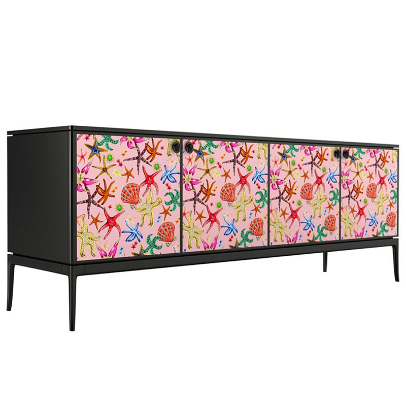 Stiletto Sideboard Pink nautical print Розовый Черный матовый в Воронеже | Loft Concept 