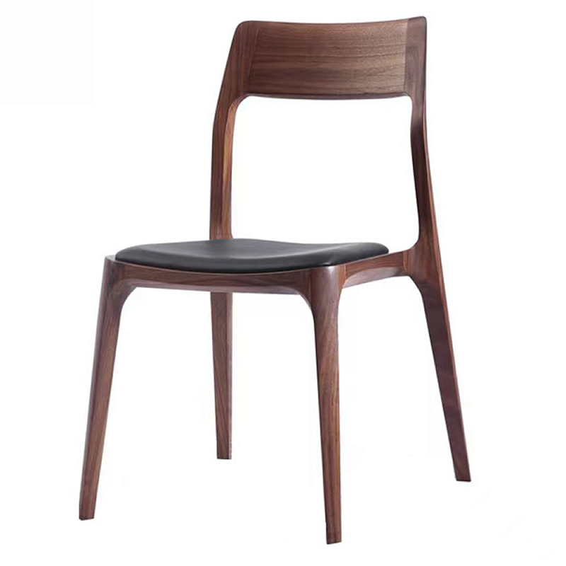 Стул деревянный с мягким сиденьем из черной натуральной кожи Moon Walnut Furniture Орех Черный Стул деревянный с мягким сиденьем из черной натуральной кожи Moon Walnut Furniture Орех Черный в Воронеже | Loft Concept