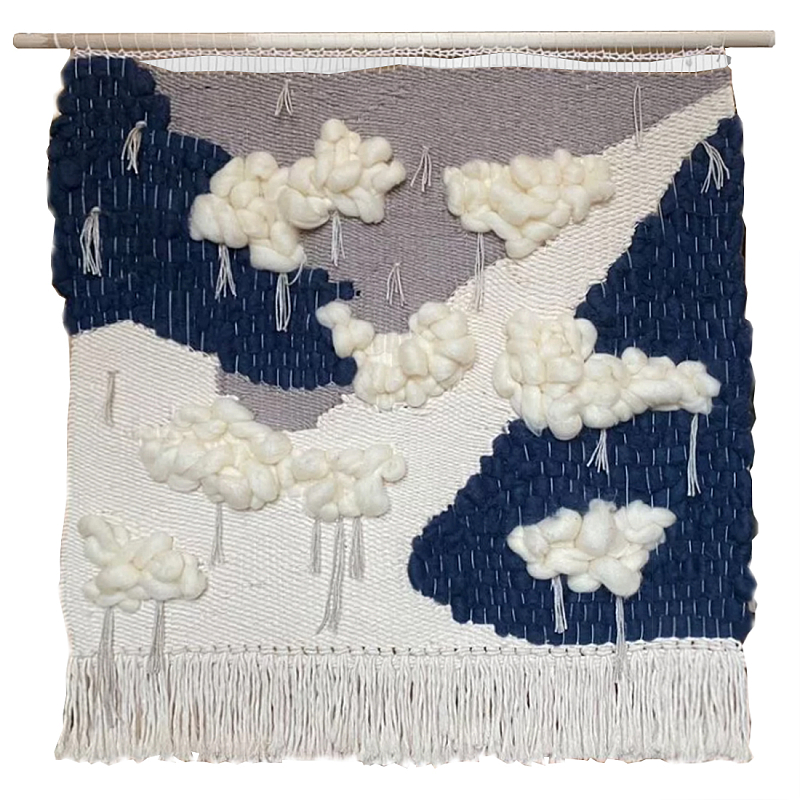 Гобелен из шерсти черно-белый Облака ivory ( слоновая кость ) Черный в Воронеже | Loft Concept 