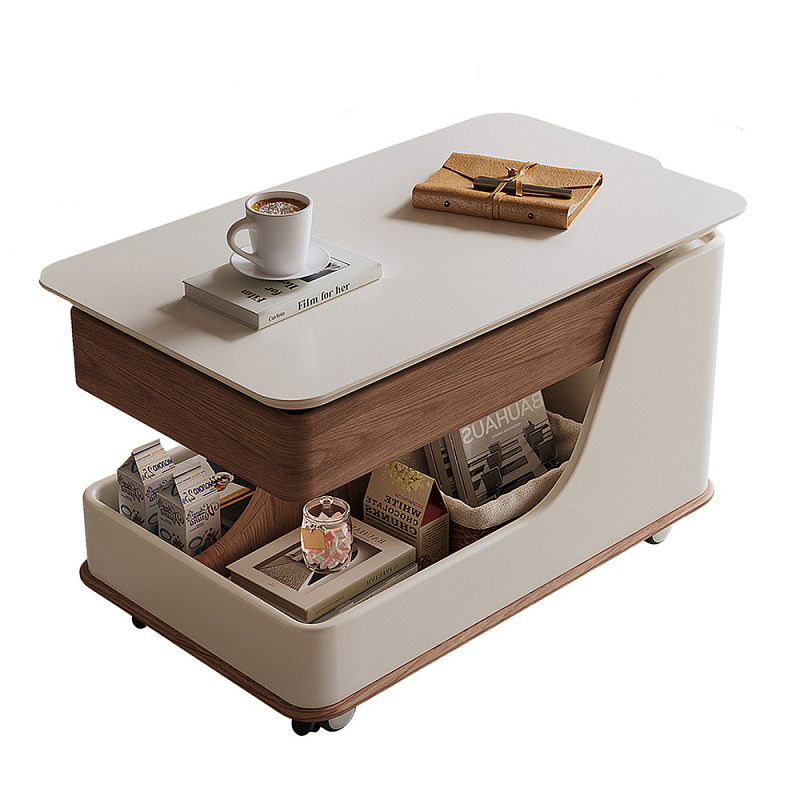 Журнальный столик передвижной с подъемной столешницей Table Trolley Коричневый Молочный в Воронеже | Loft Concept 