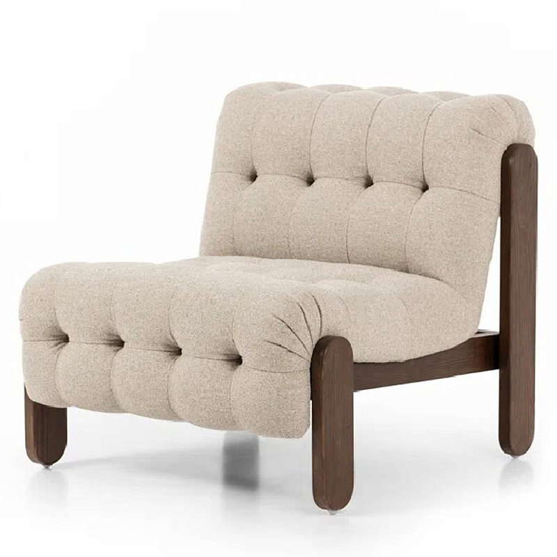 Кресло с деревянным каркасом и обивкой из ткани букле Medieval Furniture Молочный в Воронеже | Loft Concept 