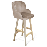 Барный стул со спинкой и подлокотниками на 4-х деревянных ножках Бежевый Велюр Ava Charm варинант исполнения - 1 | Loft Concept в Воронеже