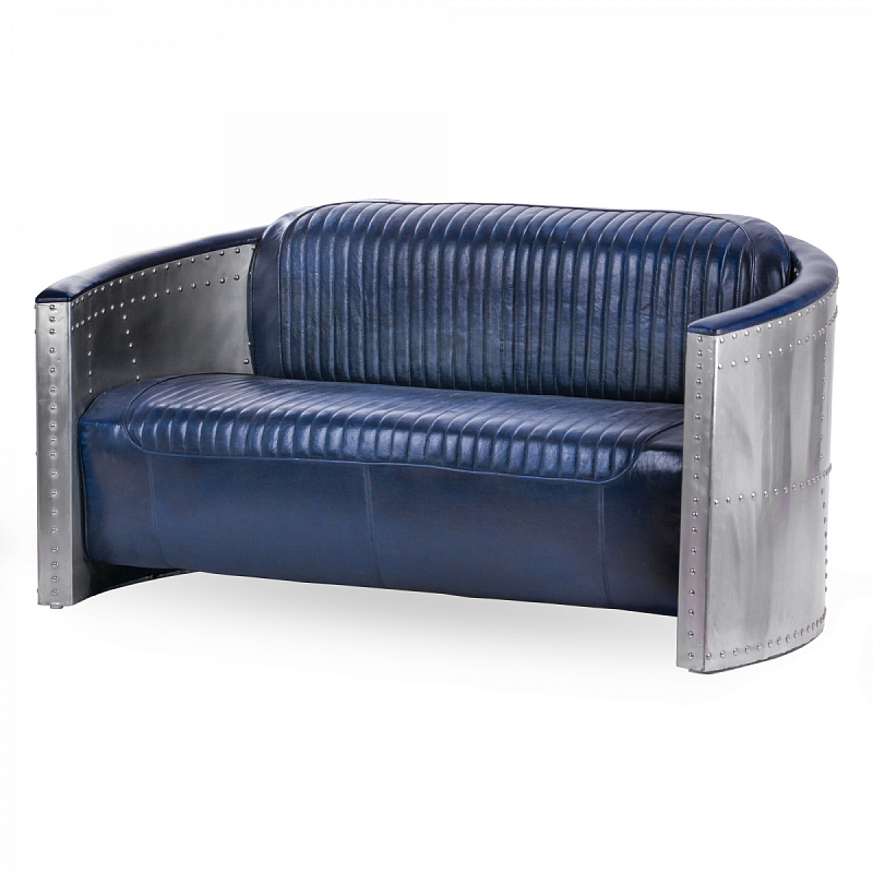 Диван Авиатор Sofa 2 seat синяя кожа Синий Алюминий Диван Авиатор Sofa 2 seat синяя кожа Синий Алюминий в Воронеже | Loft Concept