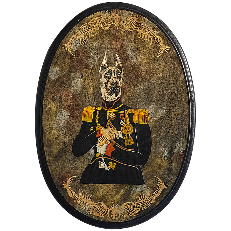 Картина в овальной раме Chinoiserie Great Dane Dog Portrait Золотой Черный Коричневый Картина в овальной раме Chinoiserie Great Dane Dog Portrait Золотой Черный Коричневый в Воронеже | Loft Concept