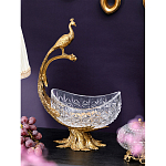 Чаша из прозрачного стекла на бронзовой подставке в виде павлина с рельефным хвостом Eden Garden варинант исполнения - 2 | Loft Concept в Воронеже