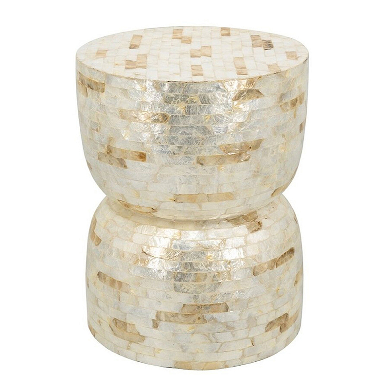 Приставной столик с мозаичным рисунком из раковин устриц Bone Inlay Кремовый в Воронеже | Loft Concept 