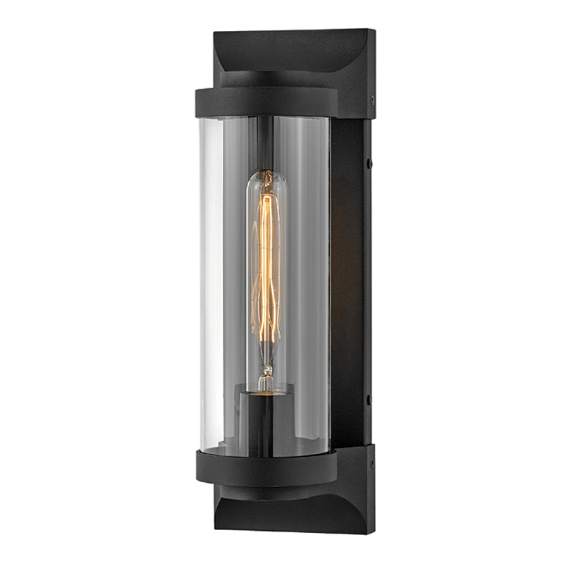 Настенный фонарь в индустриальном стиле с вытянутым цилиндрическим плафоном из прозрачного стекла и черным корпусом Hinkley Черный Прозрачное Стекло в Воронеже | Loft Concept 