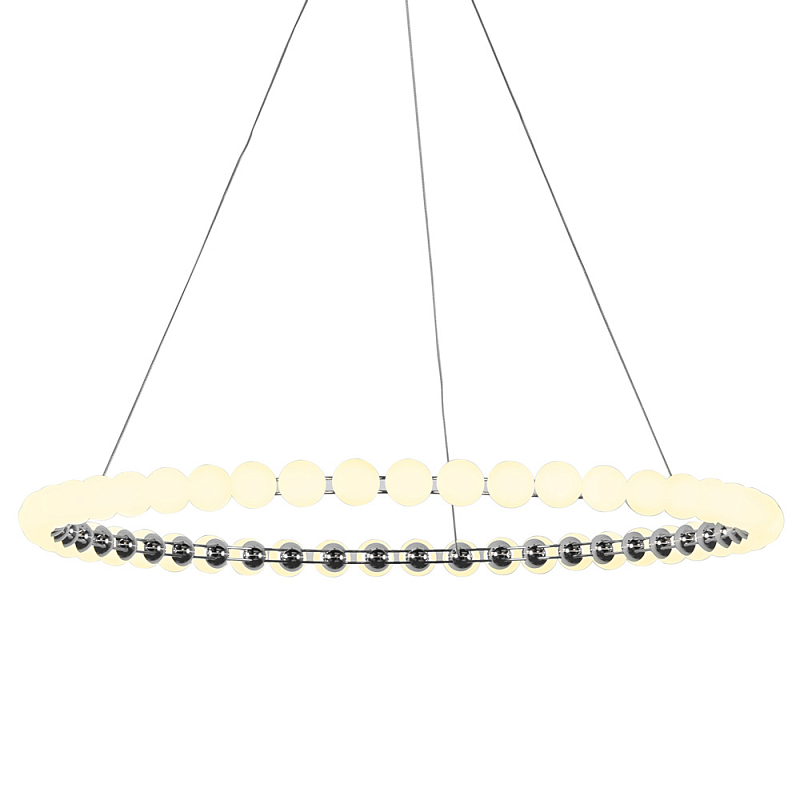 Люстра светодиодная кольцевая с круглыми плафонами белого цвета PEARLS Suspension 80 Хром Латунь Белый Люстра светодиодная кольцевая с круглыми плафонами белого цвета PEARLS Suspension 80 Хром Латунь Белый в Воронеже | Loft Concept