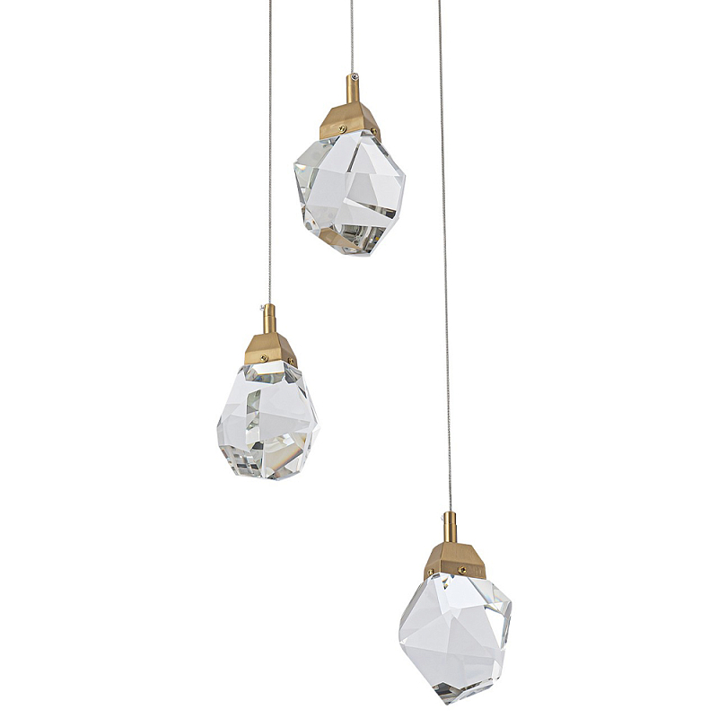 Подвесной светильник с 3-мя хрустальными плафонами Esme Crystal Brass Trio Hanging lamp Латунь Прозрачный Подвесной светильник с 3-мя хрустальными плафонами Esme Crystal Brass Trio Hanging lamp Латунь Прозрачный в Воронеже | Loft Concept