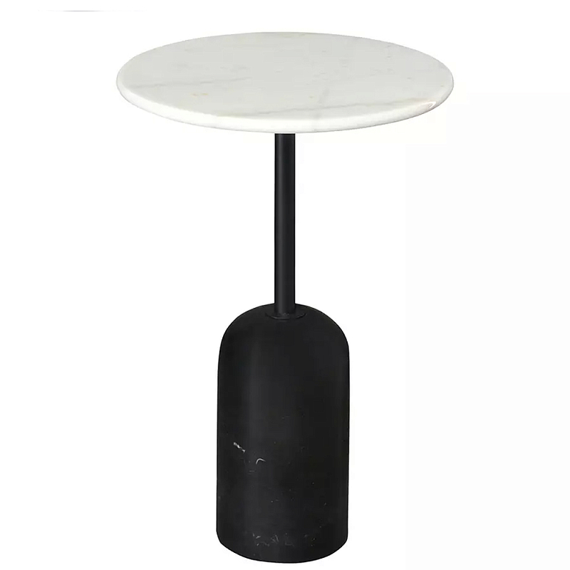 Кофейный столик с белой мраморной столешницей на черном основании Tall Coffee Black and White Table Белый Черный в Воронеже | Loft Concept 