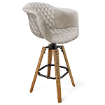Барный стул со спинкой и мягкой обивкой с ромбами на 4-х деревянных ножках Бежевый Велюр Ava Charm варинант исполнения - 1 | Loft Concept в Воронеже