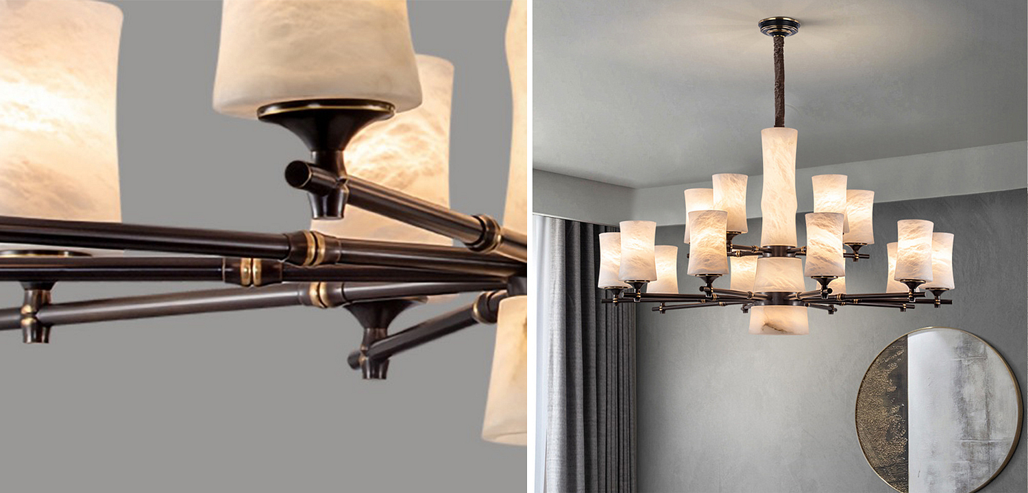 Дизайнерская люстра 15 плафонов из натурального мрамора Marble Shades Chandelier Дизайнерская люстра 15 плафонов из натурального мрамора Marble Shades Chandelier - Loft-Concept в Воронеже