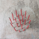 Дизайнерский журнальный стол с круглой прозрачной столешницей и основанием в виде красных металлических тросов Wires варинант исполнения - 4 | Loft Concept в Воронеже