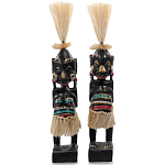 Комплект из 2-х деревянных статуэток Asmat Straw Headdress Statuettes Black Colorful Tattoo варинант исполнения - 1 | Loft Concept в Воронеже