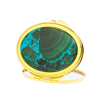 Зеркало карманное складное овальное из натурального камня Малахит с Хризоколлой Gold Stone Mirrors варинант исполнения - 2 | Loft Concept в Воронеже