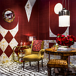 Обои ручная роспись в стиле Арт-деко Assemblage Original colourway on red silk dupion варинант исполнения - 1 | Loft Concept в Воронеже