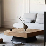 Дизайнерский журнальный стол квадратный с черным трапециевидным основанием Wokab варинант исполнения - 3 | Loft Concept в Воронеже