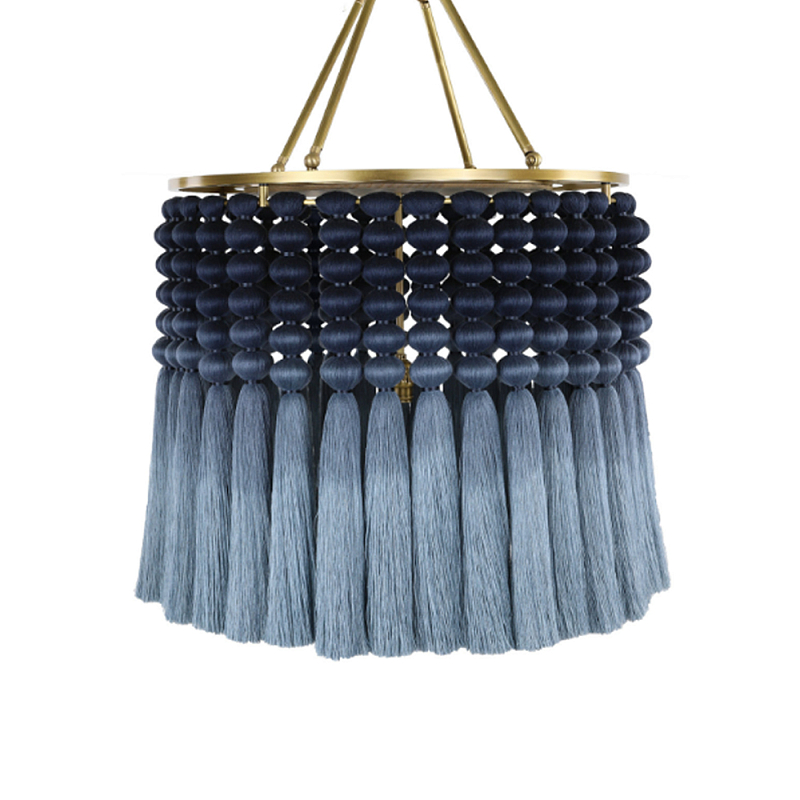 Люстра синяя плетеная с кисточками Boho Tassel Chandelier Синий Голубой Латунь Люстра синяя плетеная с кисточками Boho Tassel Chandelier Синий Голубой Латунь в Воронеже | Loft Concept