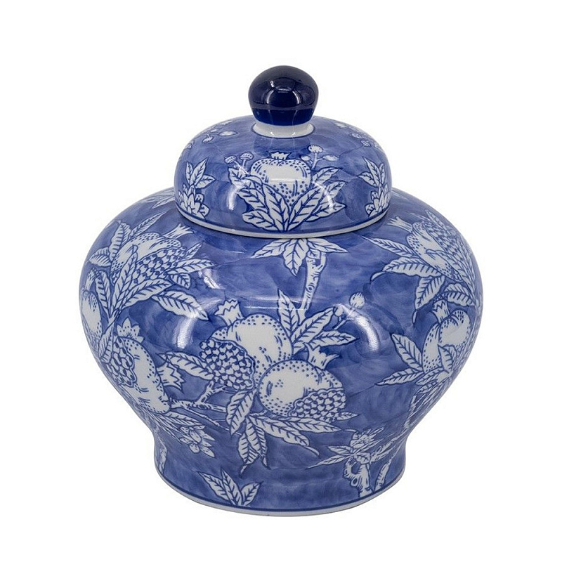 Ваза с крышкой в китайском стиле Гранатовое дерево Blooming Pomegranate Синий Белый в Воронеже | Loft Concept 