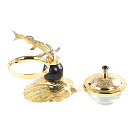 Икорница с декором "Стерлядка на ракушке" с гравировкой на подставке из натурального камня Обсидиан Decorative Cavair Dishes варинант исполнения - 3 | Loft Concept в Воронеже