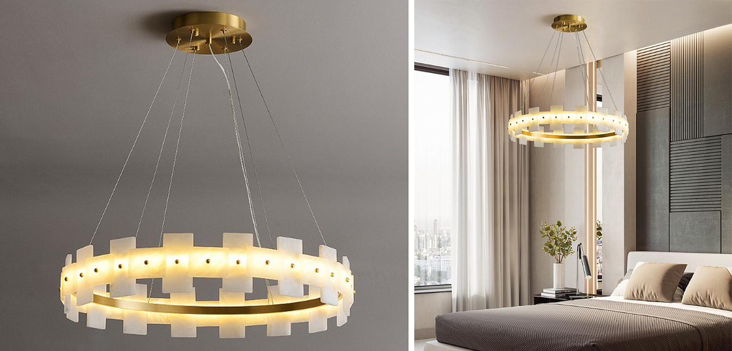 Дизайнерская светодиодная люстра с пластинами из натурального мрамора Marble Plates Chandelier Дизайнерская светодиодная люстра с пластинами из натурального мрамора Marble Plates Chandelier - Loft-Concept в Воронеже