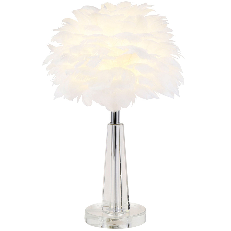 Настольная лампа с перьями Plumage White Table Lamp Прозрачный Белый Хром Настольная лампа с перьями Plumage White Table Lamp Прозрачный Белый Хром в Воронеже | Loft Concept