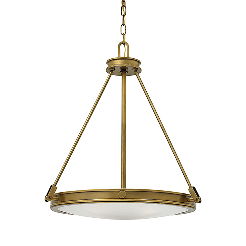 Люстра подвесная цвета латунь с плоским круглым матовым стеклянным плафоном на цепи Hinkley Латунь Белый Бежевый в Воронеже | Loft Concept 