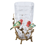 Ваза стеклянная прозрачная с бронзовым основанием в виде ветвей и фарфоровыми птичками Eden Garden варинант исполнения - 1 | Loft Concept в Воронеже