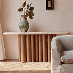 Консоль с овальной столешницей и фактурным деревянным основанием Enzo варинант исполнения - 5 | Loft Concept в Воронеже