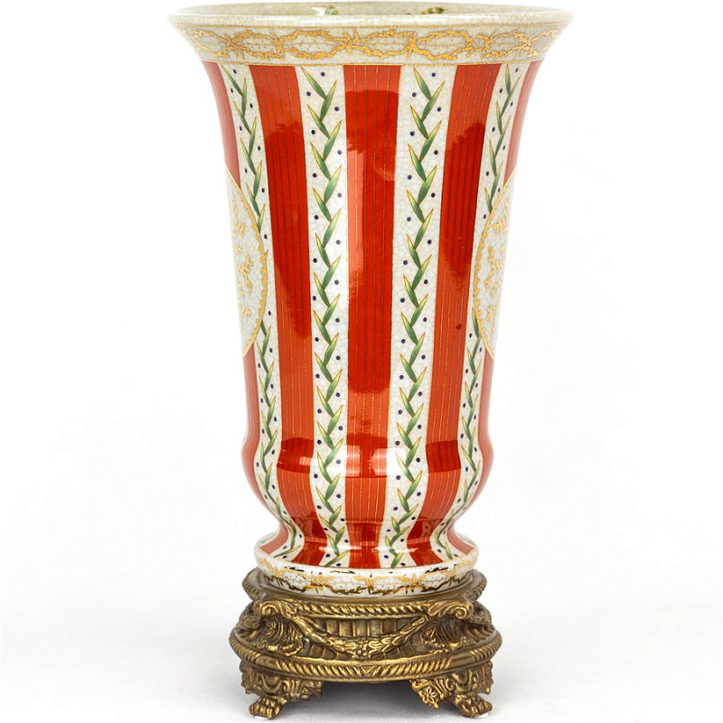 Фарфоровая ваза Red and White Stripes Vase Белый Бронза Красный Фарфоровая ваза Red and White Stripes Vase Белый Бронза Красный в Воронеже | Loft Concept