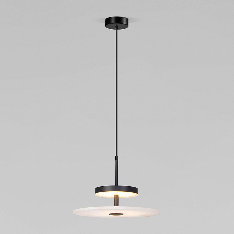 Светодиодный подвесной светильник черный с мраморным рассеивателем Черный Белый Мрамор Bianco в Воронеже | Loft Concept 