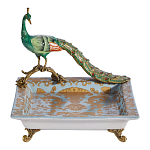 Блюдо квадратное с павлином на бронзовых ножках Eden Garden варинант исполнения - 1 | Loft Concept в Воронеже