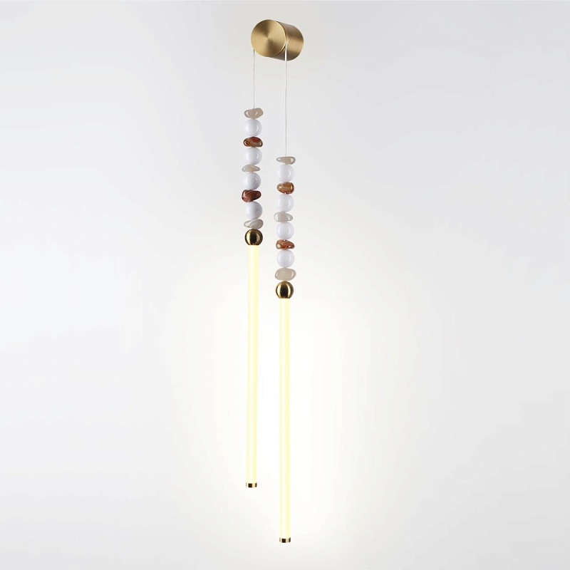 Бра с 2-мя вертикальными акриловыми светодиодными трубками и декоративными шариками PEARLS Suspension Бронза Белый в Воронеже | Loft Concept 