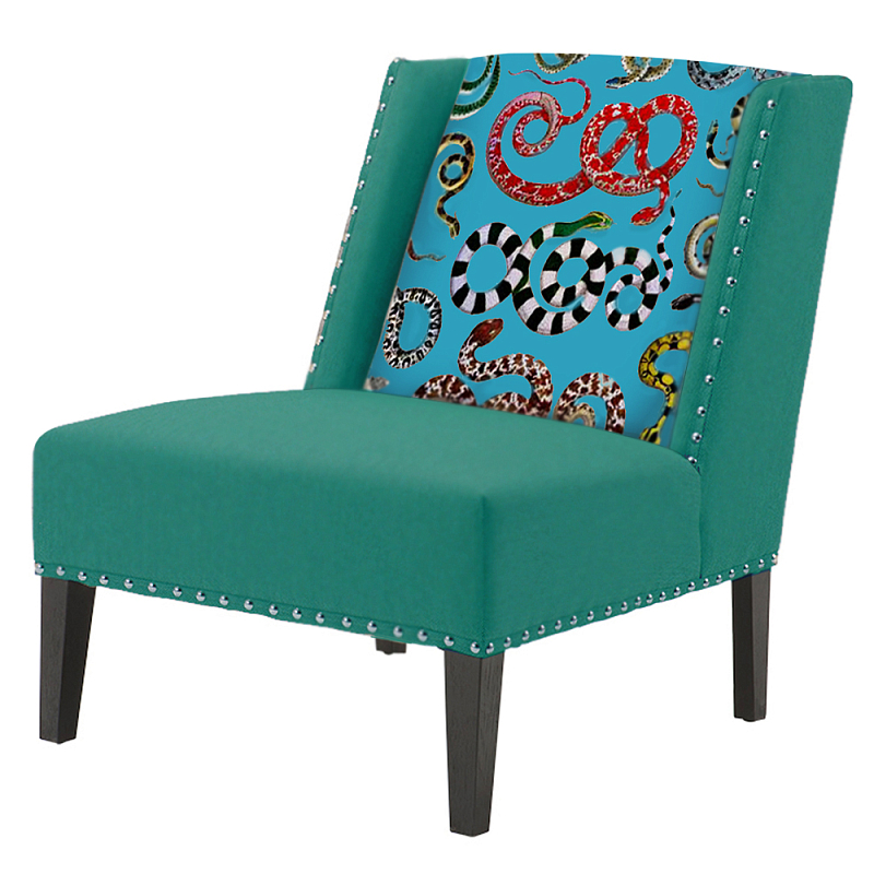 FUN Armchair Snakes Turquoise Дизайнерское кресло с цветным принтом Бирюзовый в Воронеже | Loft Concept 