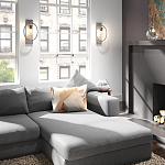 Бра цвета хром с круглой рамой и цилиндрическим прозрачным стеклянным плафоном на прямоугольном основании Feiss варинант исполнения - 3 | Loft Concept в Воронеже