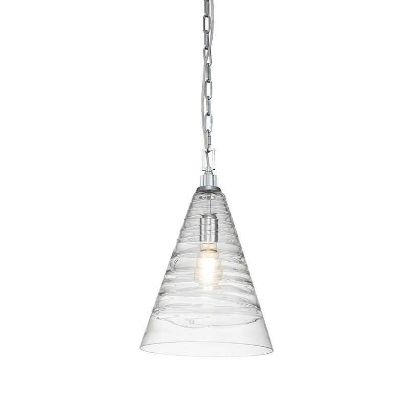 Подвесной светильник с прозрачным рельефным стеклянным плафоном в форме конуса Feiss Прозрачное Стекло Хром в Воронеже | Loft Concept 