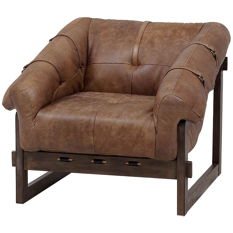 Коричневое кожаное кресло на деревянном каркасе Duncan Armchair Коричневый Коричневое кожаное кресло на деревянном каркасе Duncan Armchair Коричневый в Воронеже | Loft Concept