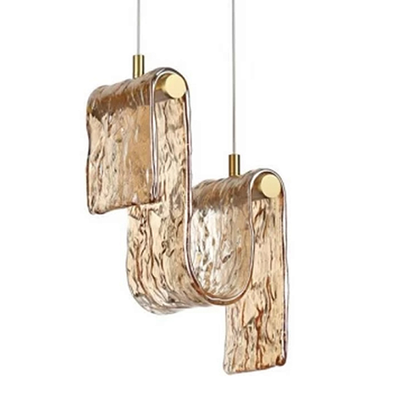 Подвесной светильник волнистой формы из фактурного стекла Wave Дымчатый (Smoke) Янтарный в Воронеже | Loft Concept 