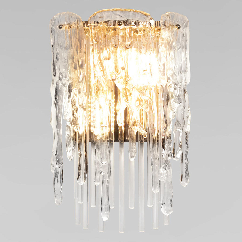 Бра с эффектом стекающего стекла и прозрачными трубками Textured Glass Прозрачное Стекло Золотой Бра с эффектом стекающего стекла и прозрачными трубками Textured Glass Прозрачное Стекло Золотой в Воронеже | Loft Concept