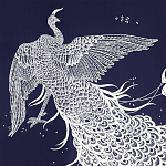 Обои ручная роспись в стиле Арт-деко Whistler Peacocks Special Colourway on Empire Blue dyed silk варинант исполнения - 1 | Loft Concept в Воронеже