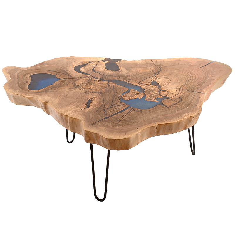 Кофейный стол со столешницей из орехового дерева и эпоксидной смолы Clem Coffee Table Орех Голубой Черный Кофейный стол со столешницей из орехового дерева и эпоксидной смолы Clem Coffee Table Орех Голубой Черный в Воронеже | Loft Concept