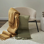 Плед из шерсти зеленого цвета с бахромой Waffle Comfort варинант исполнения - 5 | Loft Concept в Воронеже