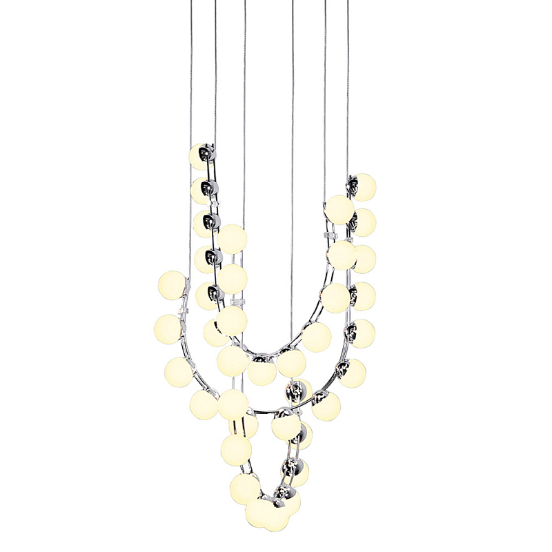 Люстра подвесная светодиодная с круглыми плафонами белого цвета PEARLS Suspension 39  Хром Латунь Белый в Воронеже | Loft Concept 