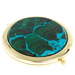 Зеркало карманное складное круглое из натурального камня Малахит с Хризоколлой в подарочной упаковке Gold Stone Mirrors варинант исполнения - 1 | Loft Concept в Воронеже