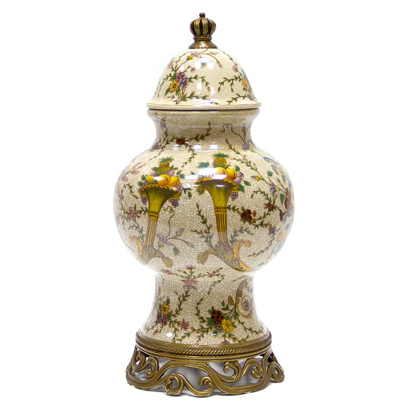 Фарфоровая ваза с крышкой Gifts of Flowers Бежевый Бронза Фарфоровая ваза с крышкой Gifts of Flowers Бежевый Бронза в Воронеже | Loft Concept
