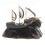 Часы настольные в виде парусника из натурального камня Обсидиан Sailboat Stone Clock варинант исполнения - 6 | Loft Concept в Воронеже