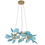Люстра светодиодная золотистом каркасе с синими стеклянными листьями Blue Light Wreath варинант исполнения - 1 | Loft Concept в Воронеже